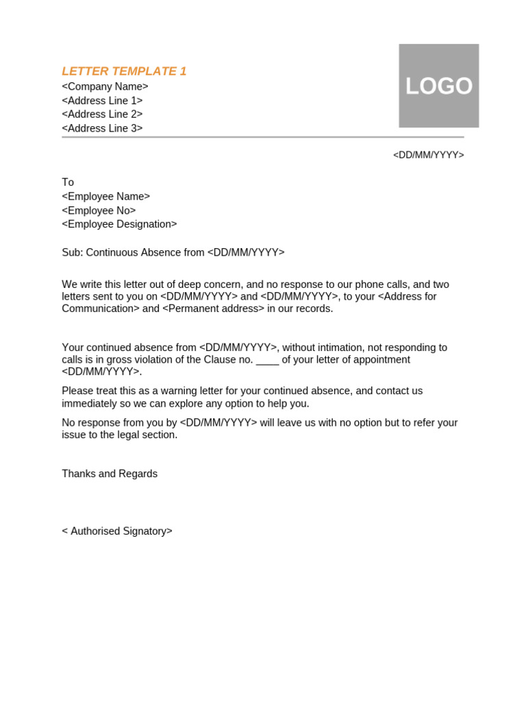 Continuous Absence Warning Letter | PDF