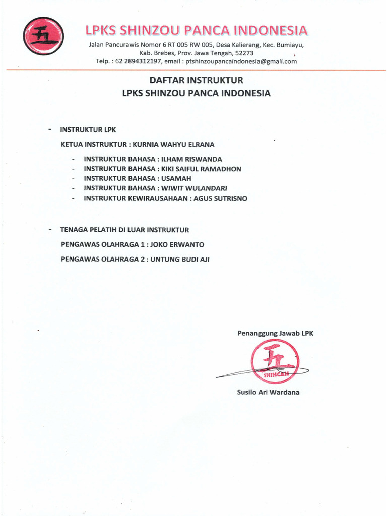 Daftar Instruktur Pengajar Lpk | PDF