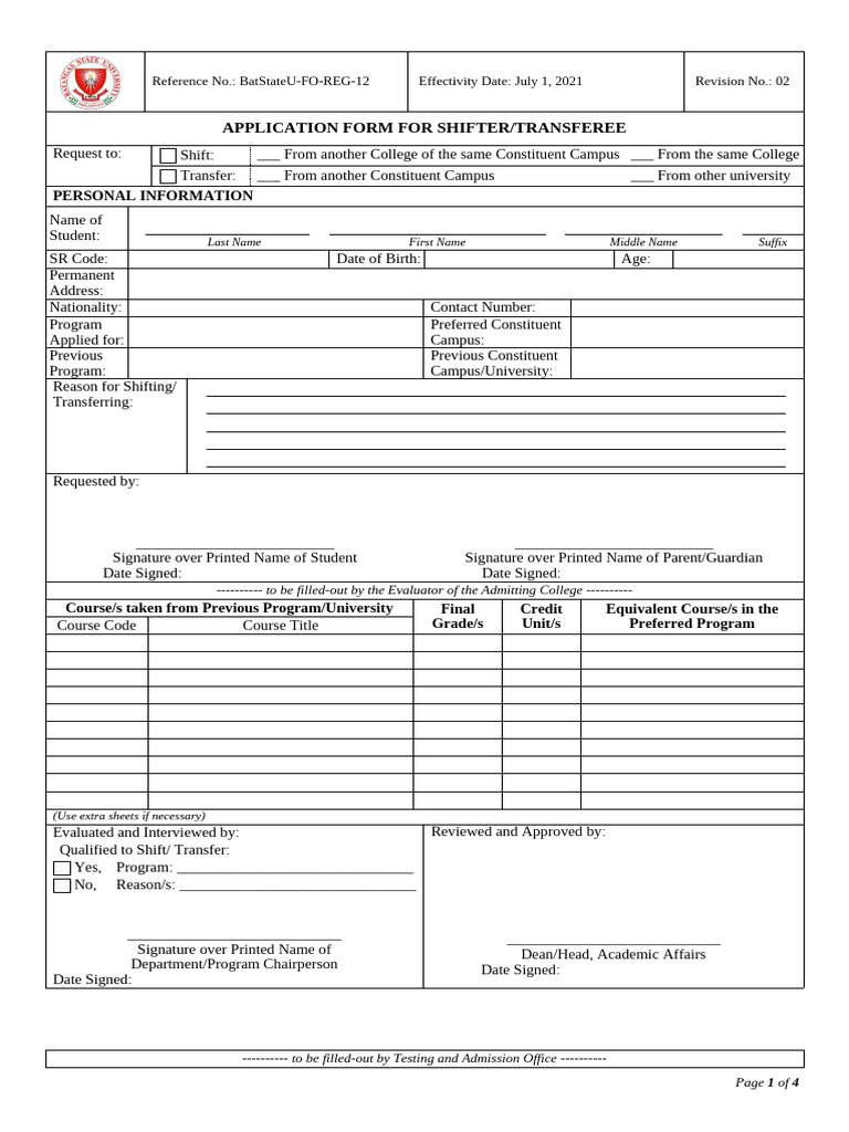 Copy of BatStateU-FO-REG-12_Application Form for Shifter, Transferee ...