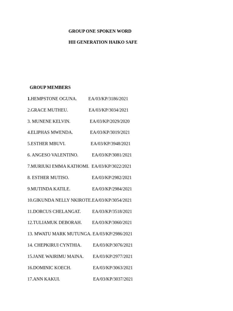 Group One Spoken Word | PDF