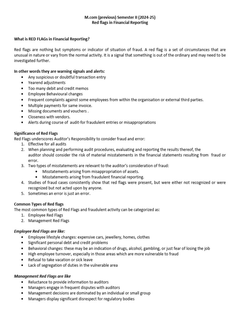 Material For Students - Red Flags in Financial Reporting 2025 | PDF ...