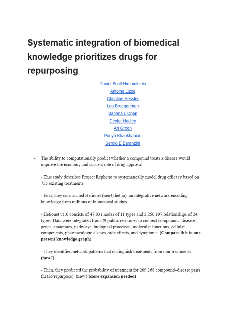 Systematic Integration of Biomedical Knowledge Prioritizes Drugs For ...