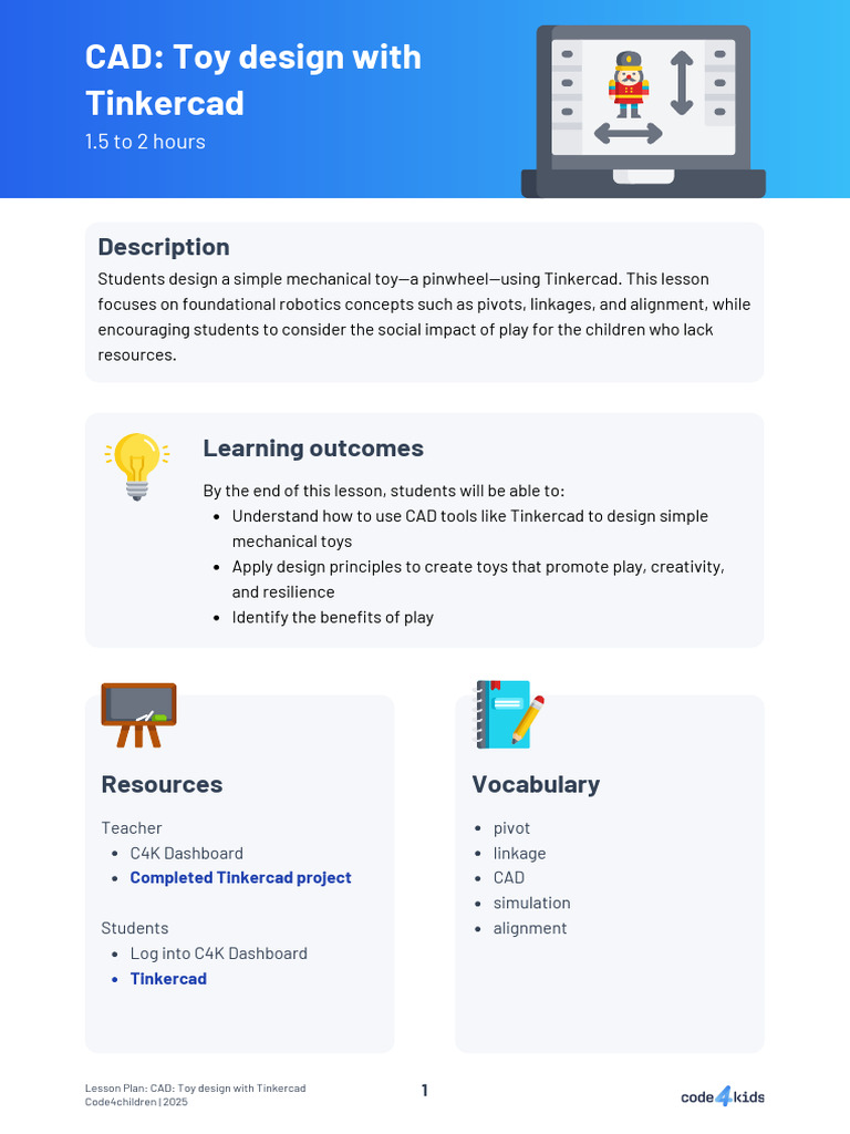CAD - Toy Design With Tinkercad (Lesson Plan) | PDF | Computer Aided ...