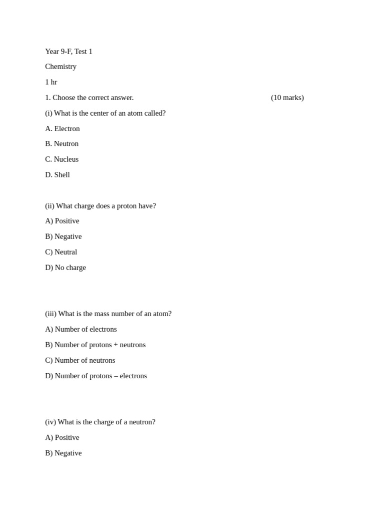 Year 9F | PDF | Chemical Elements | Atoms