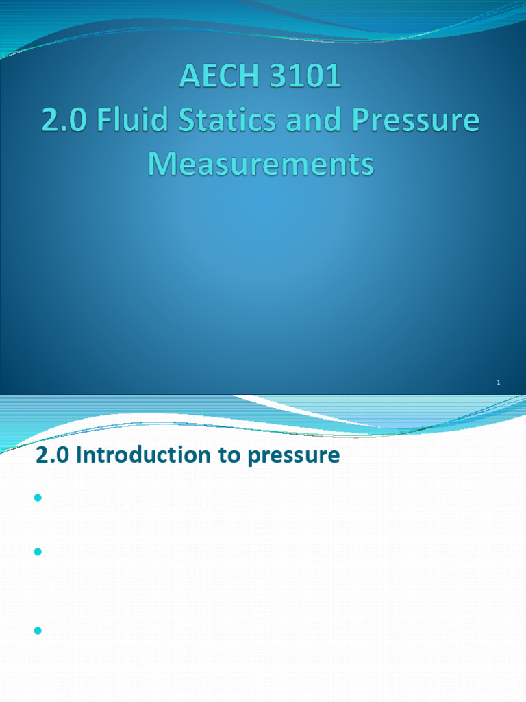 2.0 Fluid Statics and Pressure Measurements - Fall 2023 | PDF ...