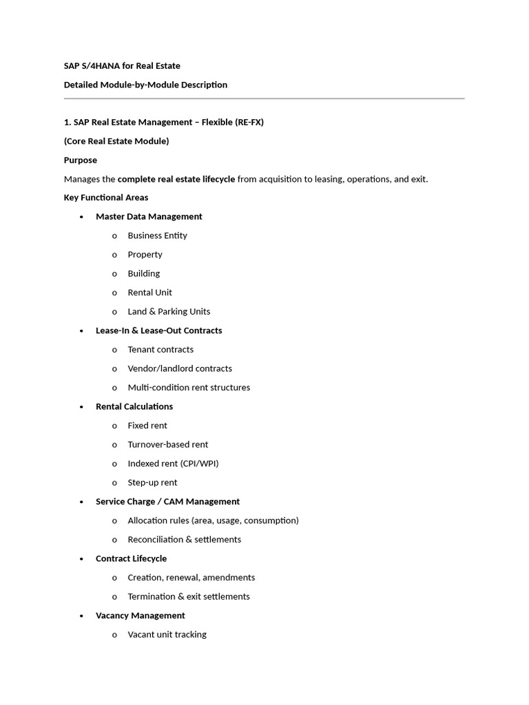 SAP Module Description for Real Estate | PDF | Renting | Lease