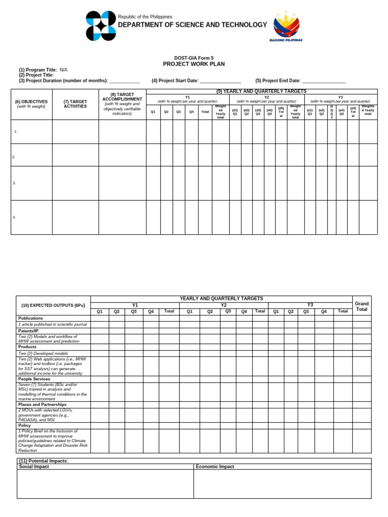 (Annex G) DOST-GIA Form 5 - Project Work Plan | PDF | Risk | Risk ...