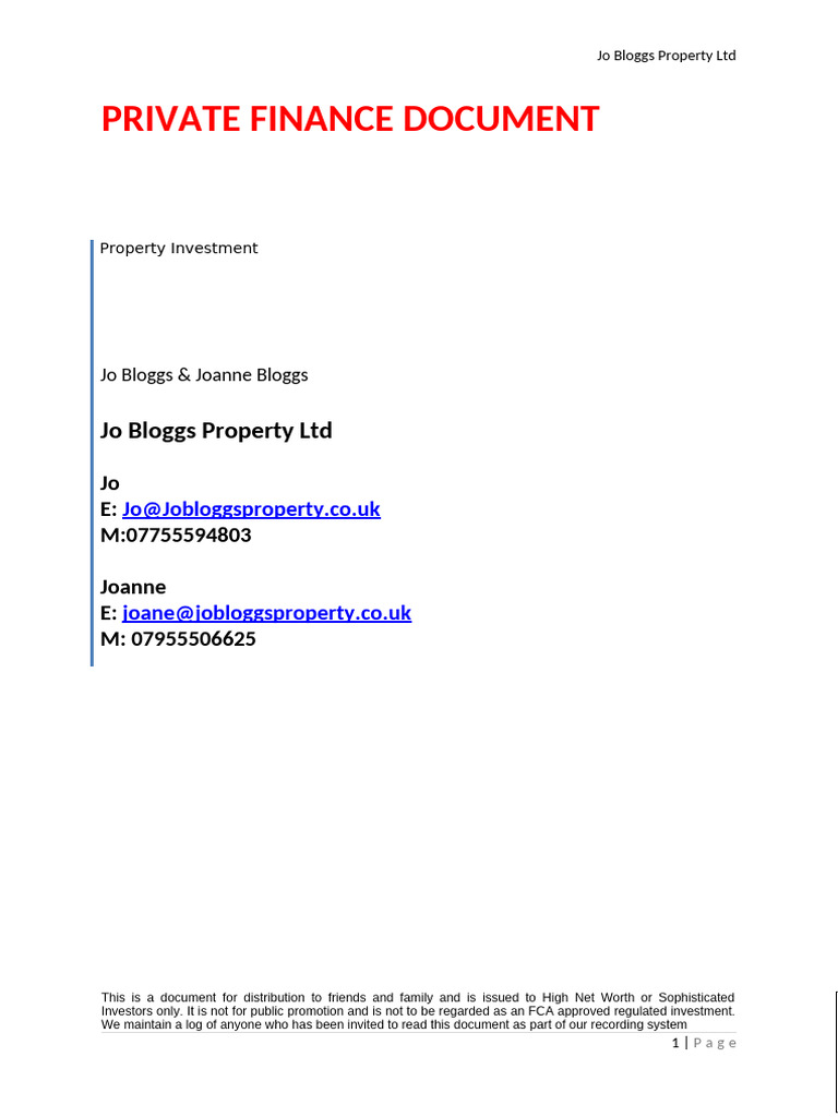 Private Finance Document-Template | PDF | Investing | Mortgages
