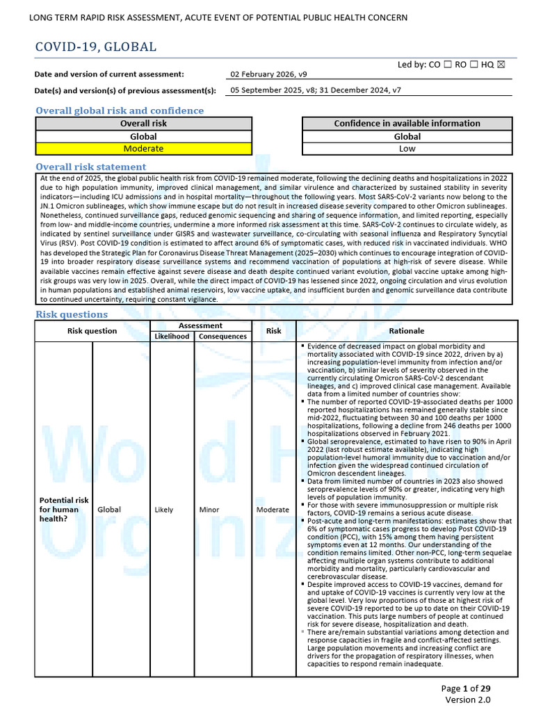 Covid 19 Risk Assessment Global v.9 | PDF | Infection | Immunology