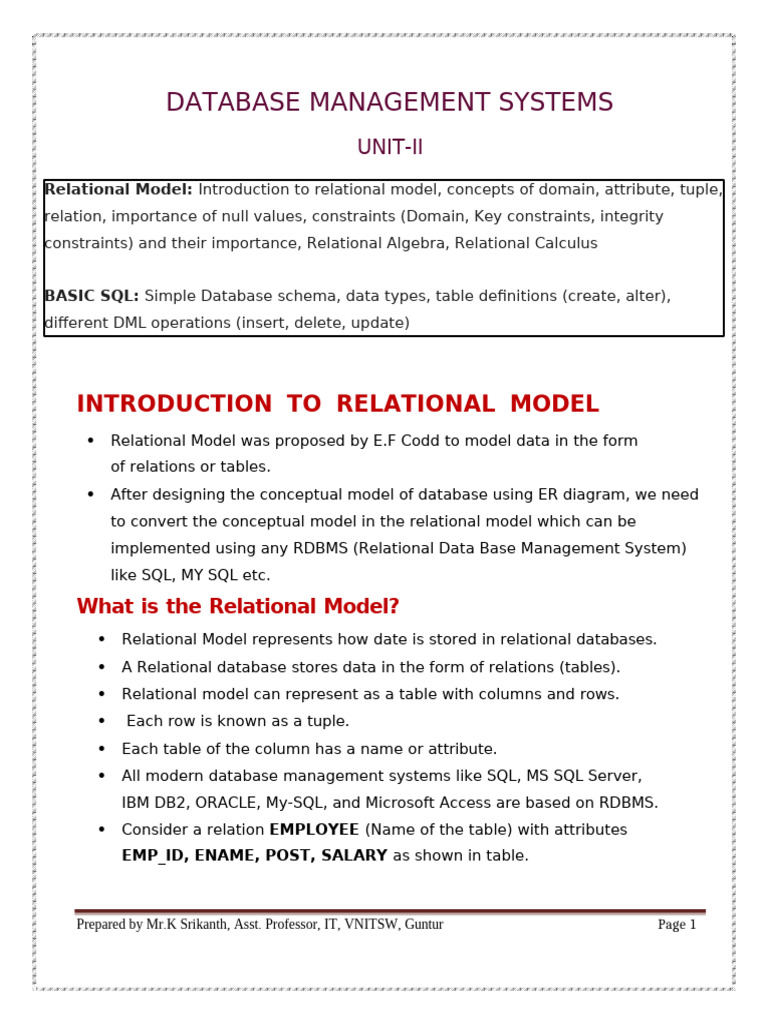 DATABASE MANAGEMENT SYSTEMS UNIT-2 | PDF | Relational Database ...