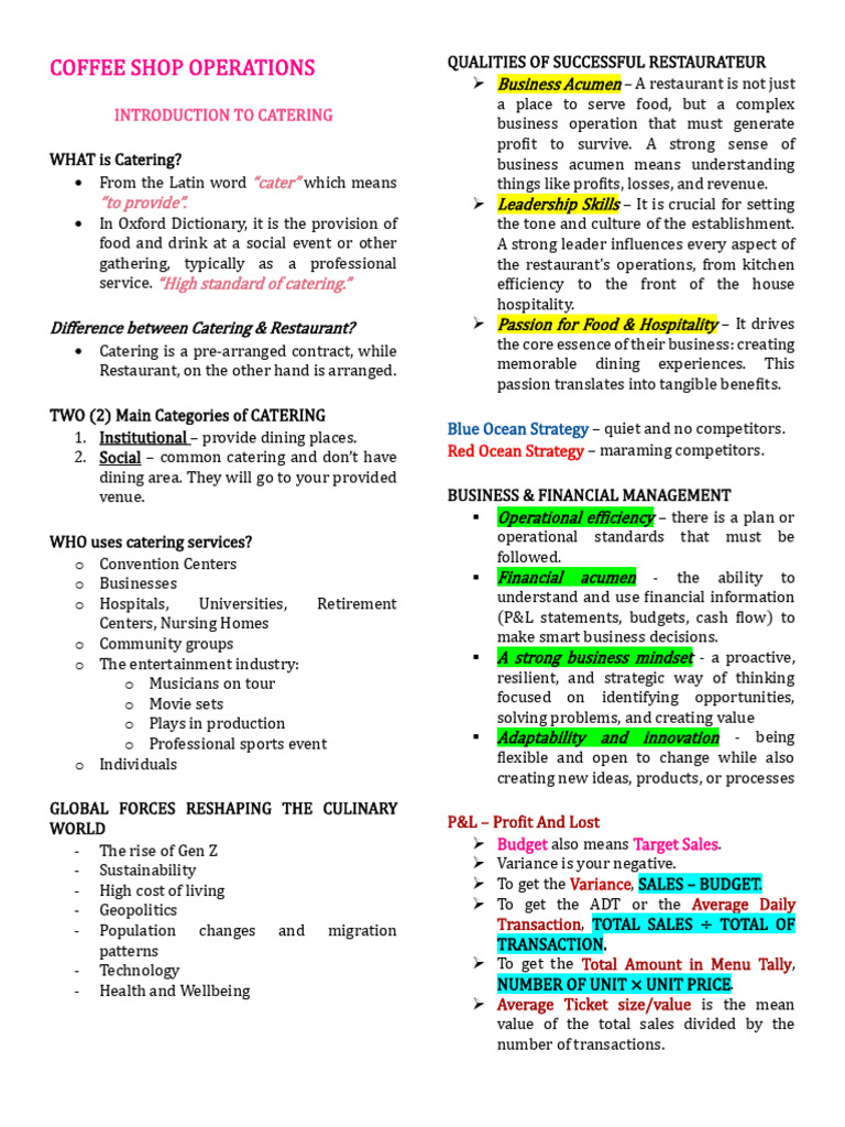 COFFEE SHOP OPERATIONS | PDF | Cost Of Living | Menu
