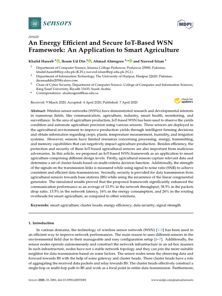 An Energy Efficient and Secure IoT-Based WSN | PDF | Wireless Sensor ...