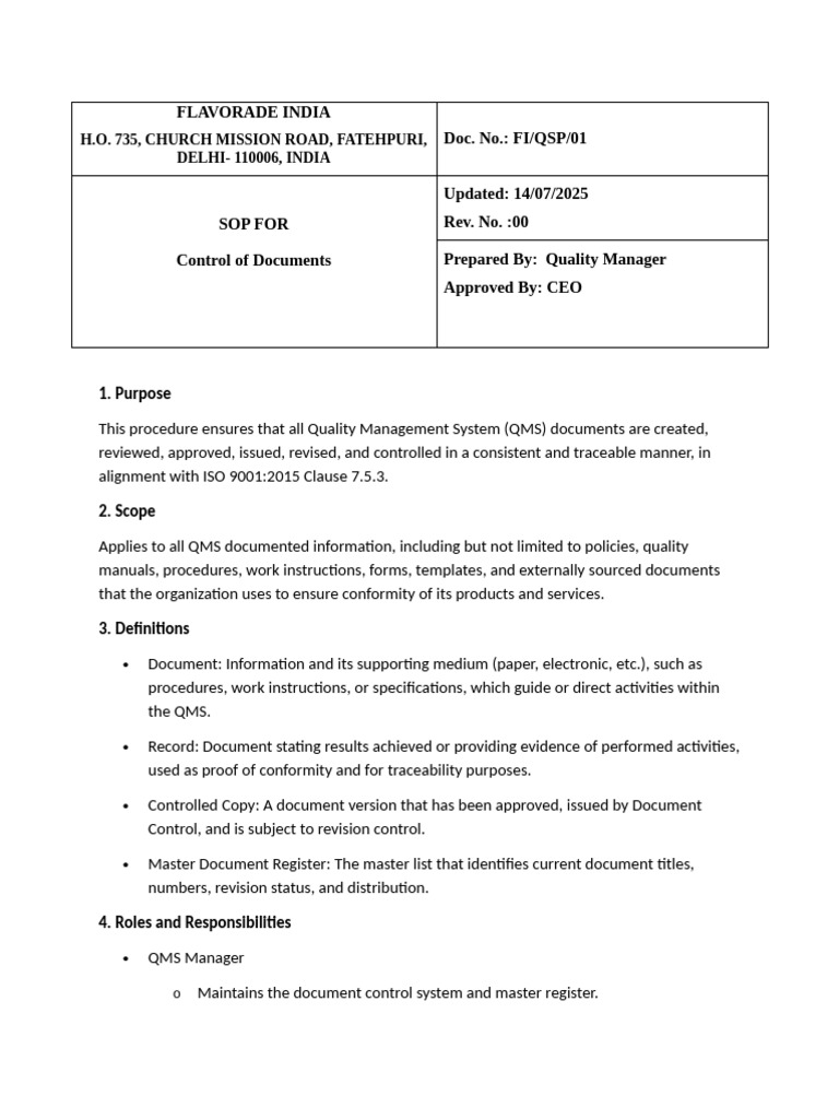 1 QSP - Control of Documents | PDF | Quality Management System | Document