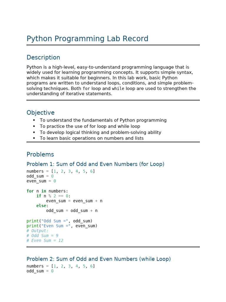Python Lab Report – for Loop and While Loop Problems (2) | PDF ...