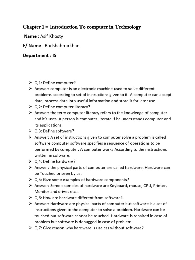 Fundamental Chapter Questions | PDF | Laptop | Tablet Computer