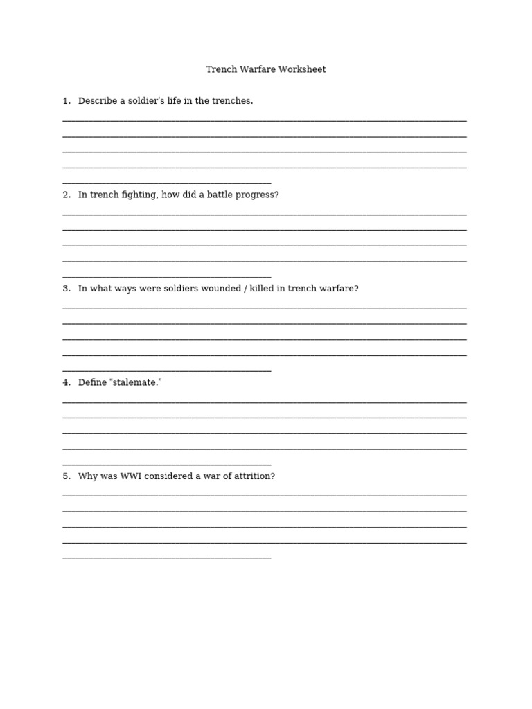 Trench Warfare Worksheet | PDF