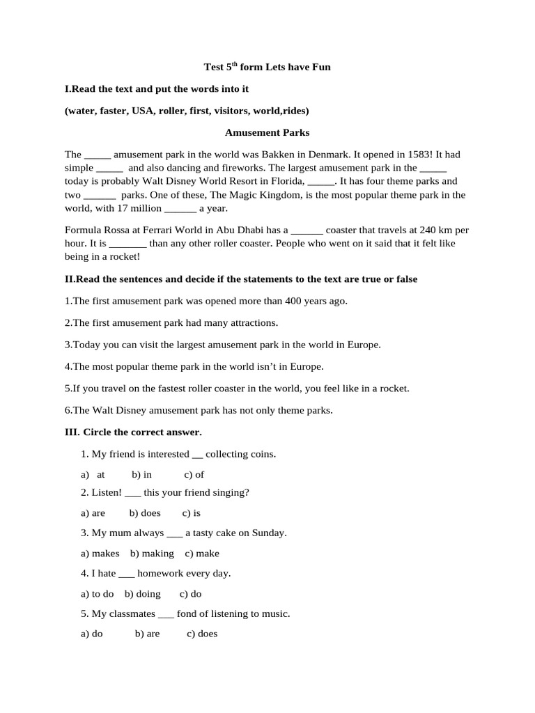 Test 5th Form Lets Have Fun | PDF