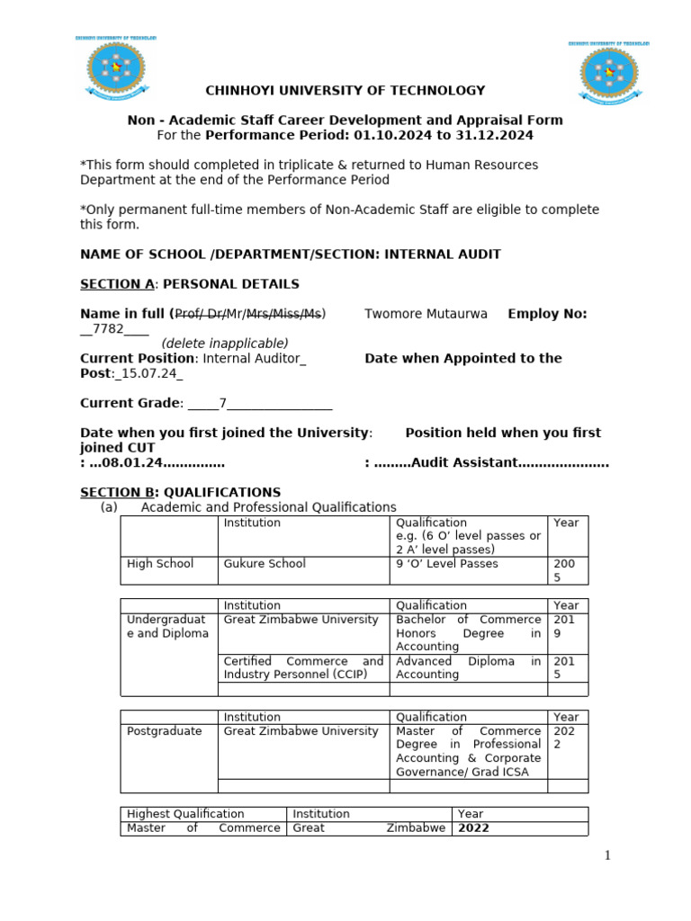 Perfomance Appraisal Form | PDF | Audit | Academic Degree