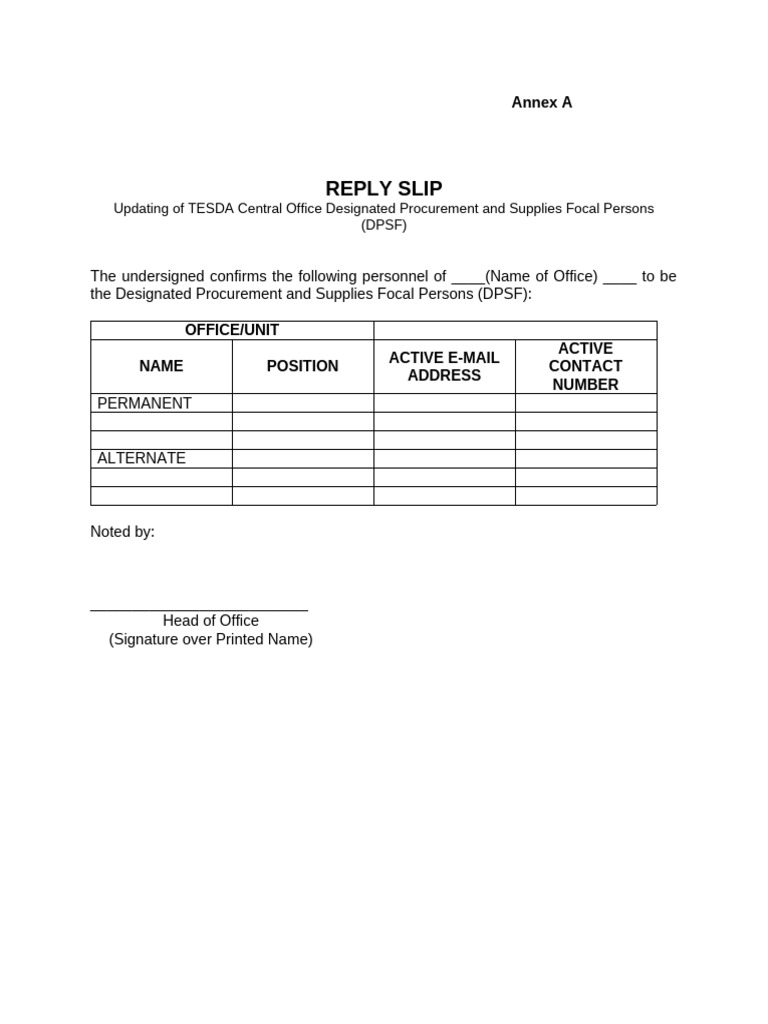 Reply Slip | PDF