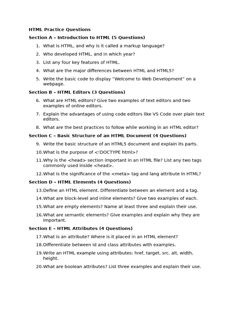 Day1 - HTML Practice Questions | PDF