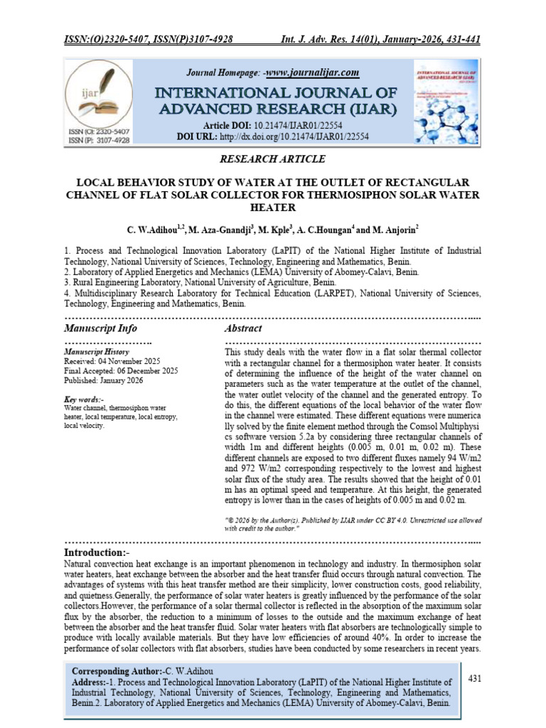 LOCAL BEHAVIOR STUDY OF WATER AT THE OUTLET OF RECTANGULAR CHANNEL OF ...