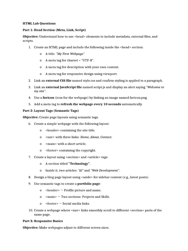 Day9 - HTML Lab Questions | PDF | Tag (Metadata) | Hypertext