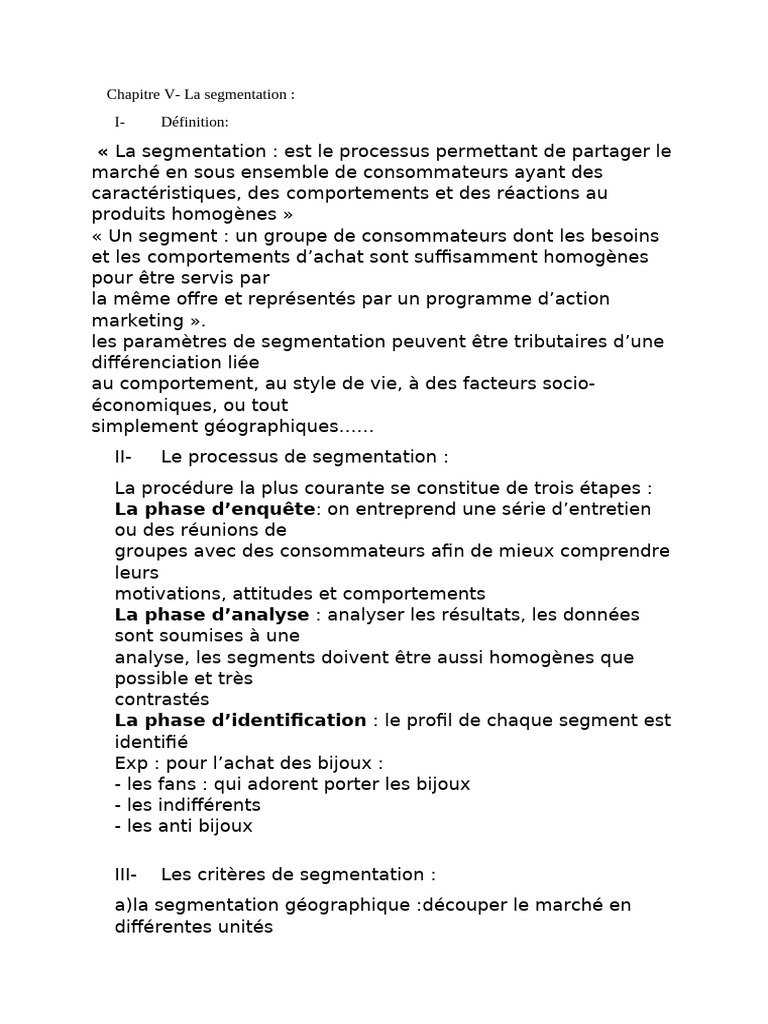 8 Chapitre V Segmentation | PDF | Consommateurs | Segmentation (marketing)