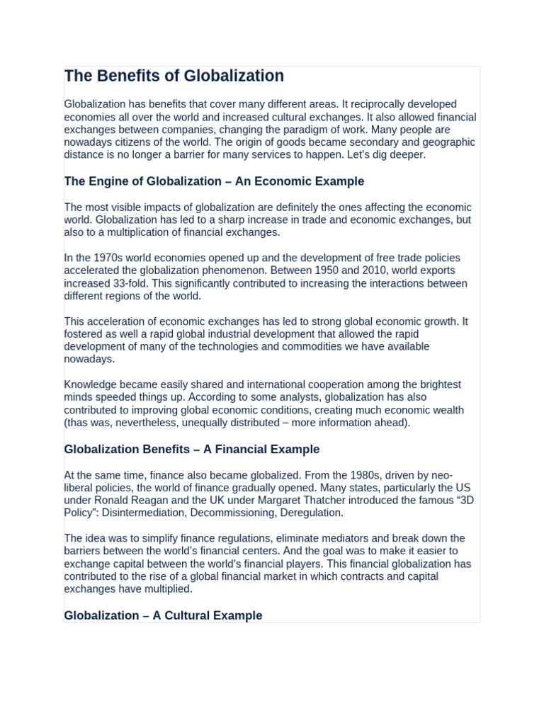 The Benefits of Globalization | PDF | Sustainability | Globalization