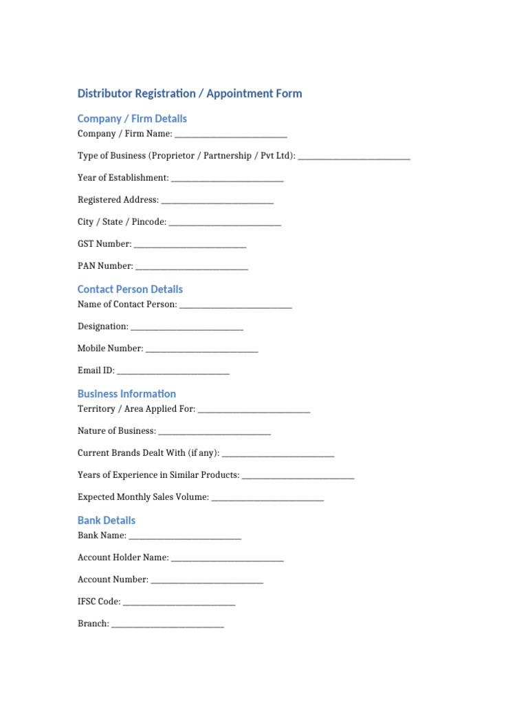 Distributor Registration Format | PDF