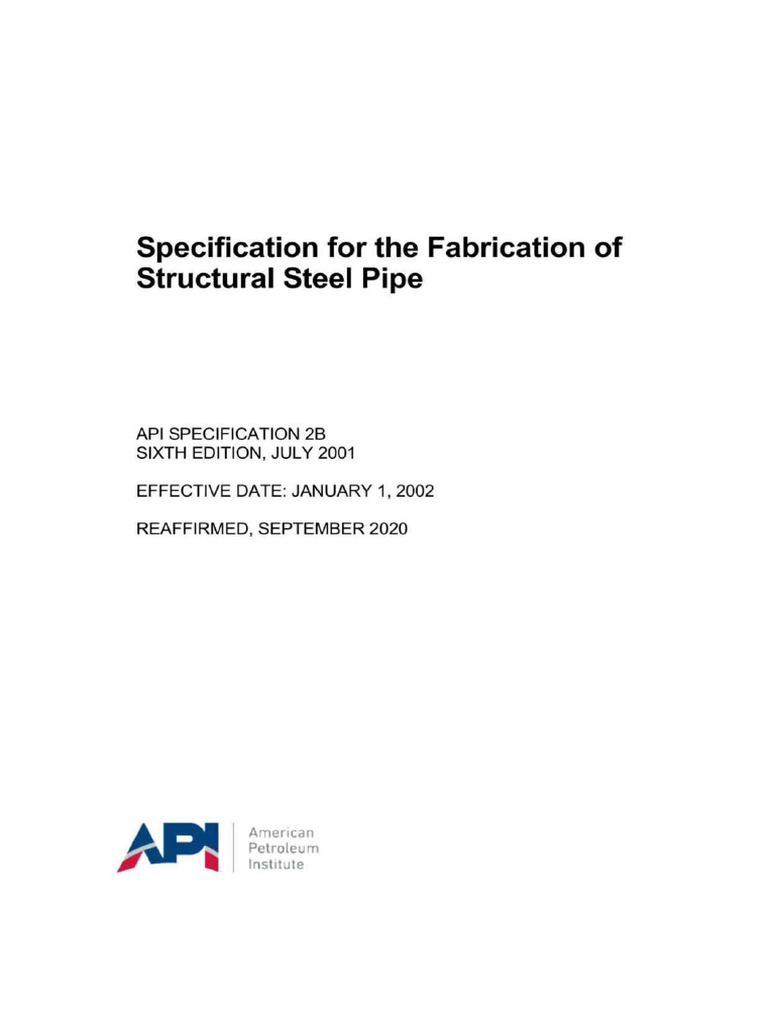 API Spec 2B-2001 (2020) Specification For The Fabrication of Structural ...