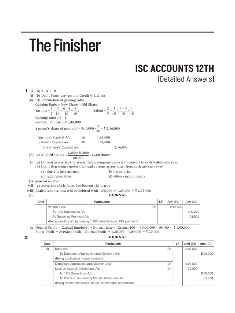 ISC Accounts Class 12 The Finisher | PDF | Fixed Asset | Equity (Finance)