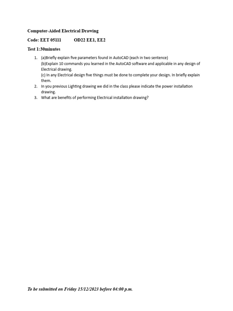 Test 1 - Computer Aided Electrical Drawing | PDF
