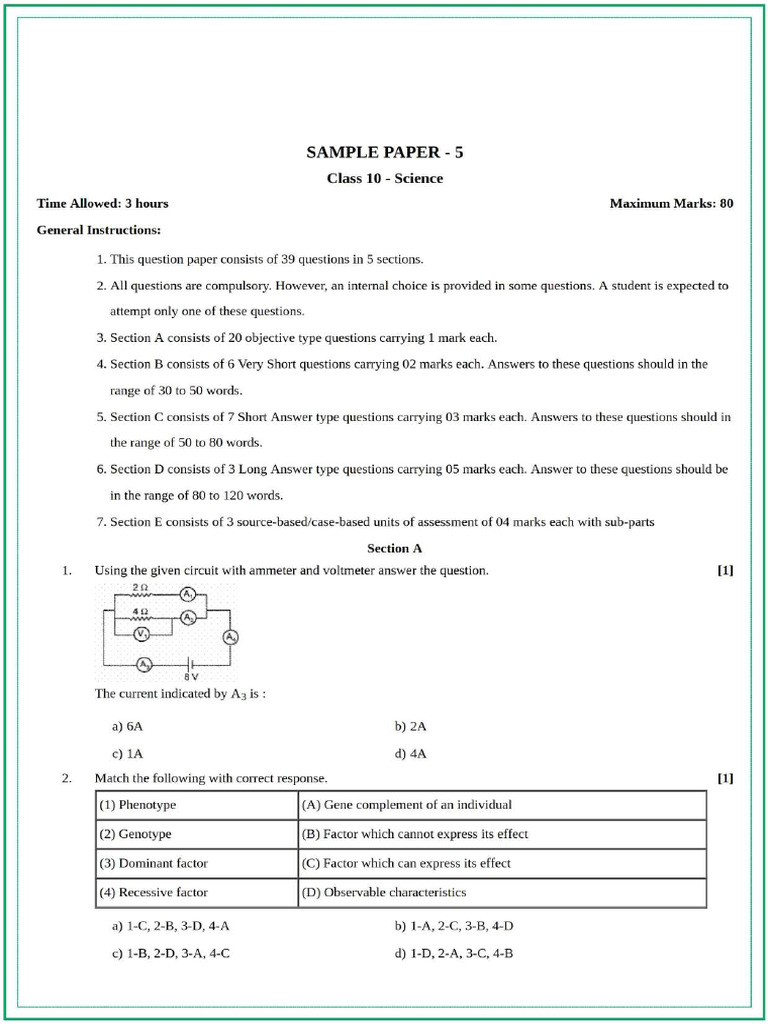 Science Sample paper-5 2022-23 @iitianpatrika | PDF