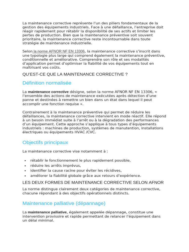 La Maintenance Corrective Représente l | PDF | Ingénierie de fiabilité ...