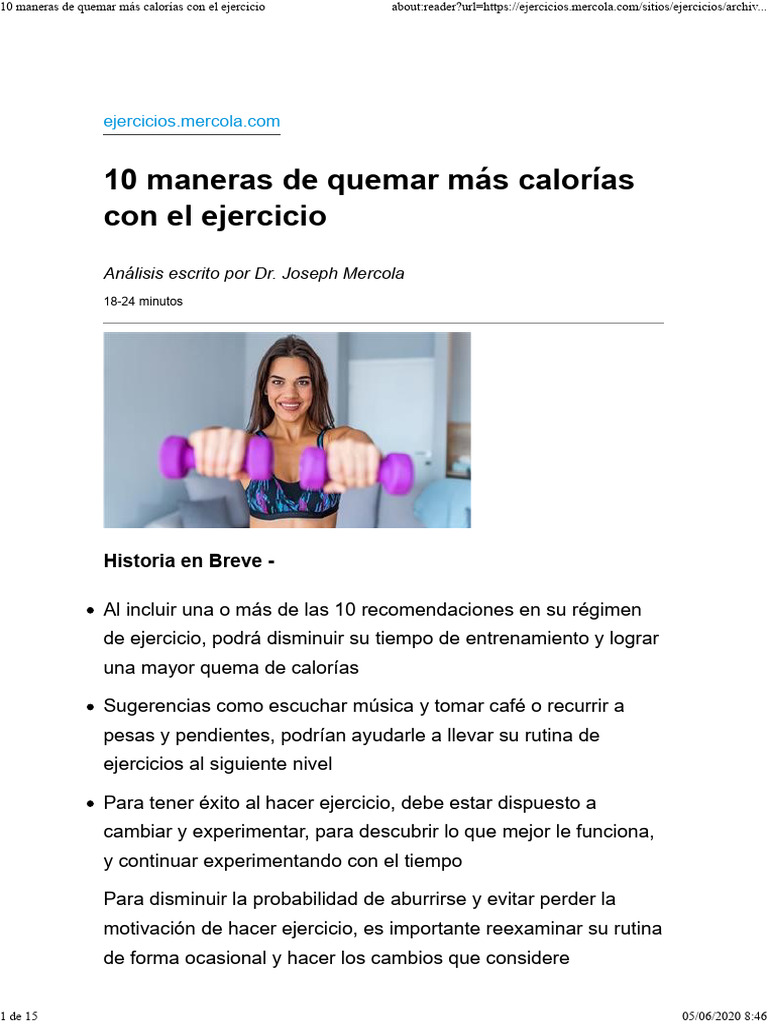 10 Maneras de Quemar Más Calorías Con El Ejercicio | PDF | Deshidración