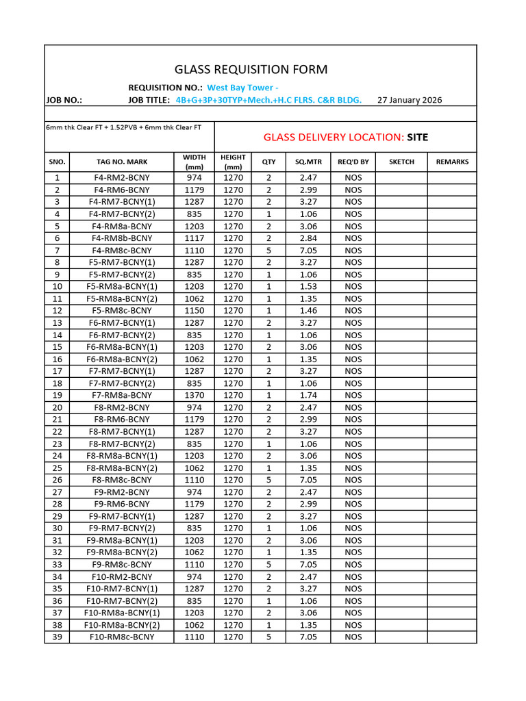 Balcony Glass Requisition (Final) | PDF