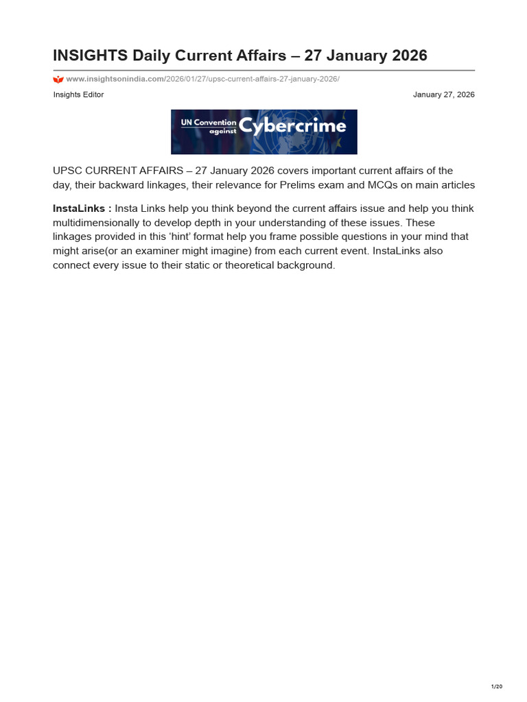 InSIGHTS Daily Current Affairs - 27 January 2026 | PDF | Computer ...
