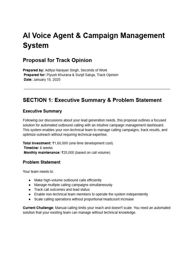 Track Opinion Proposal For AI Voice Agent & Campaign Management System ...