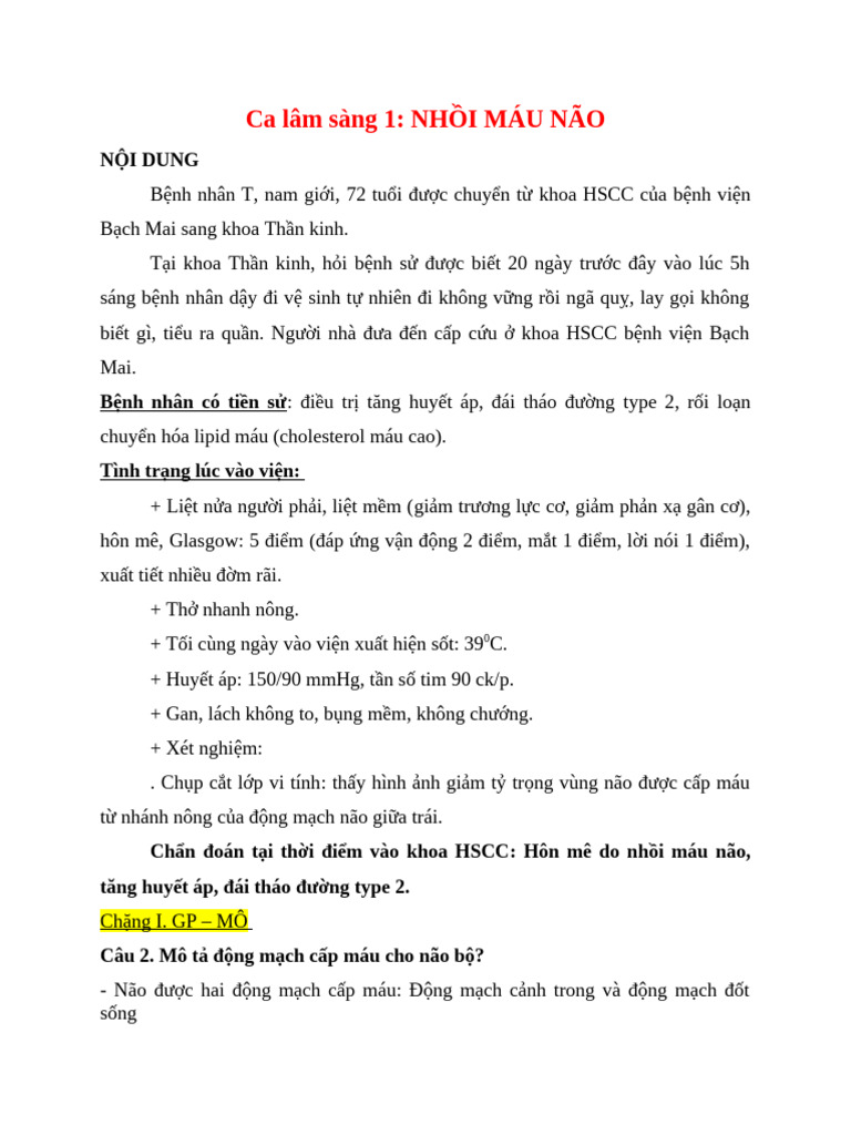 CLS Nhồi Máu Não - Chặng 1 - Duy | PDF