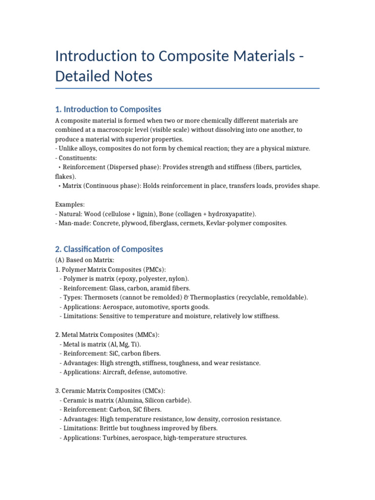 Composite Materials Detailed Notes | PDF | Composite Material | Fibers
