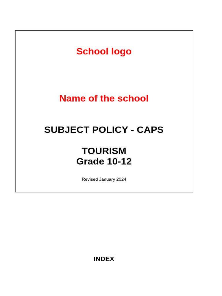 Subject Policy Tourism Revised January 2024 | PDF | Educational ...