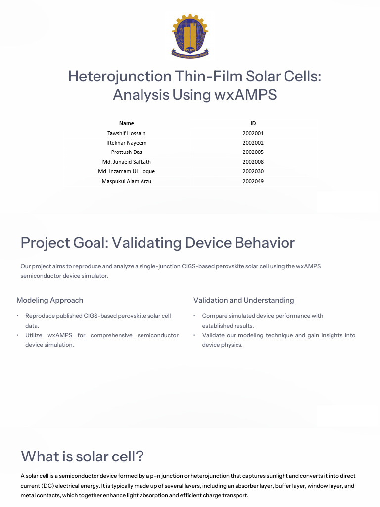 Heterojunction Thin Film Solar Cells Analysis Using WxAMPS | PDF ...