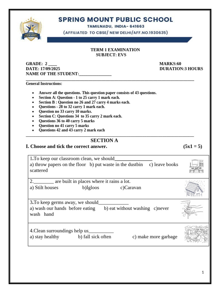 Kids Evs Topic Test | PDF