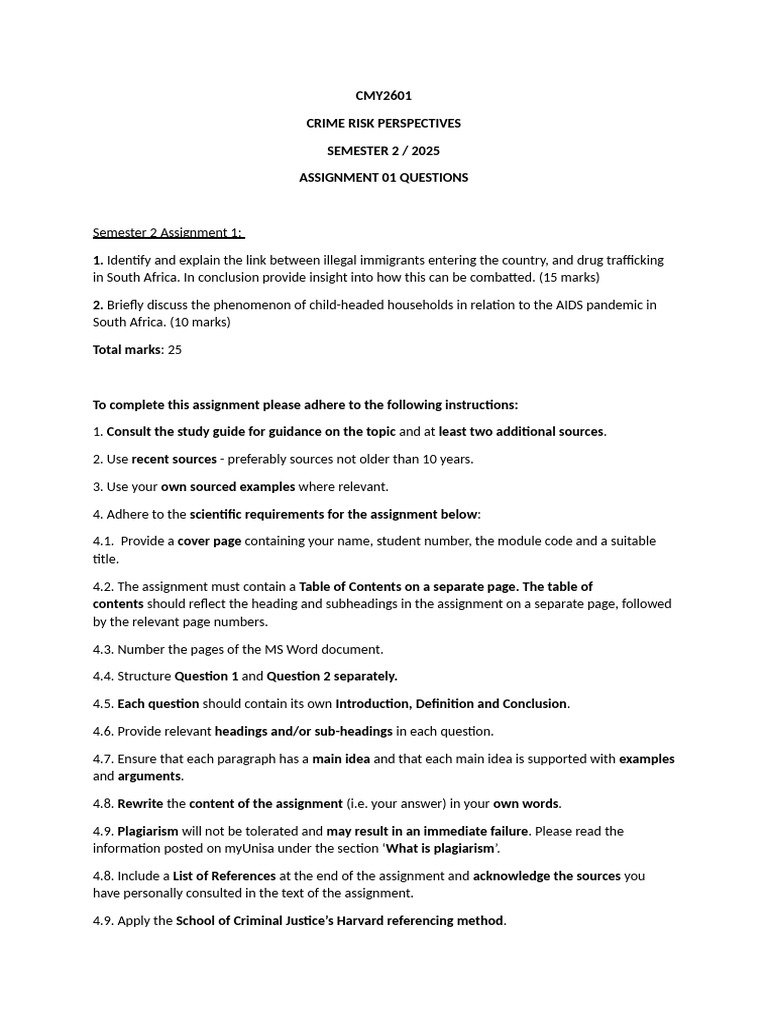 CMY2601 Semester 2 Assignment 1 2025 | PDF | Plagiarism