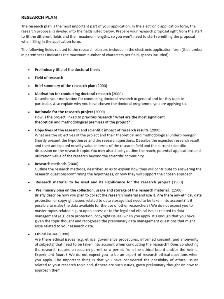 Research Plan Instructions September 2018 | PDF | Methodology | Thesis