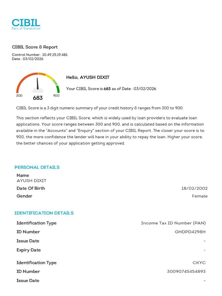 Cibil Report | PDF | Finance & Money Management | Credit
