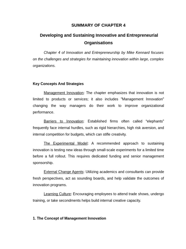 Moises - Chapter 4 Summary | PDF | Innovation | Entrepreneurship