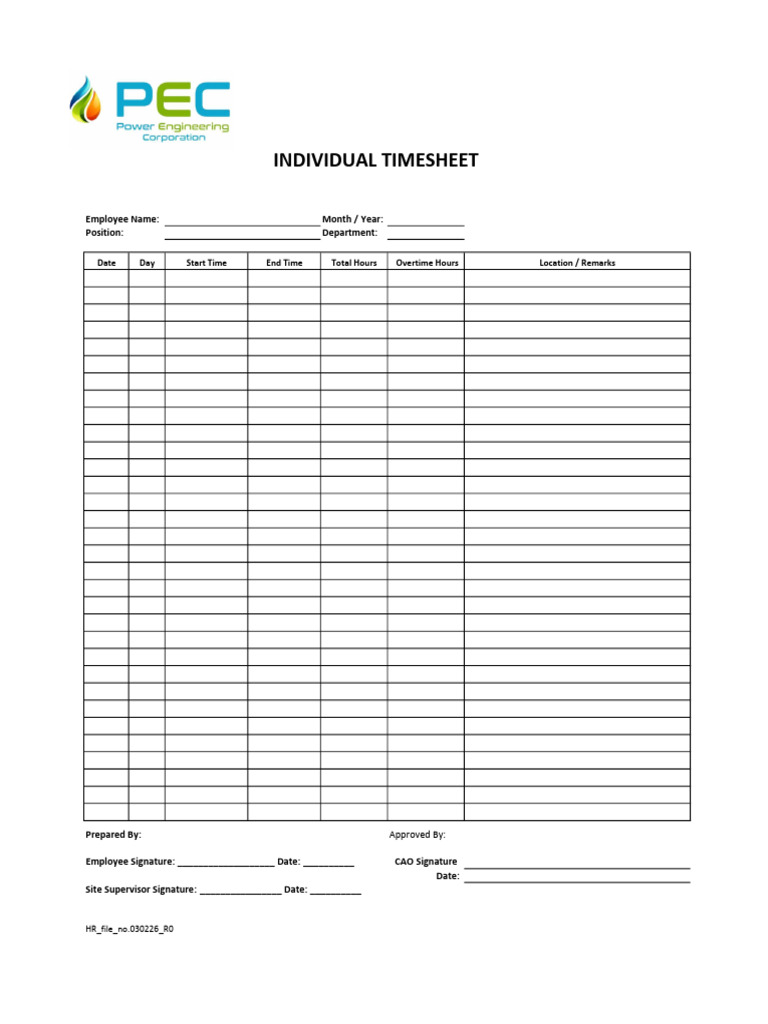 New Monthly Timesheet 2026 | PDF
