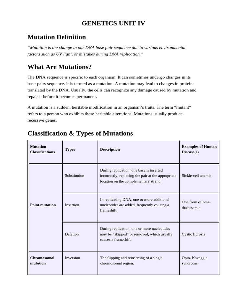 Genetics IV Unit | PDF | Muscular Dystrophy | Mutation