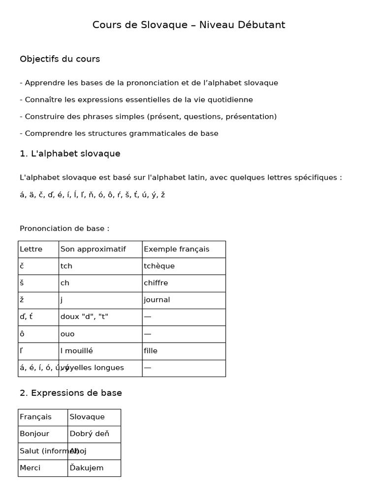 Cours Slovaque Debutant Sans Emoji | PDF | Communication humaine ...